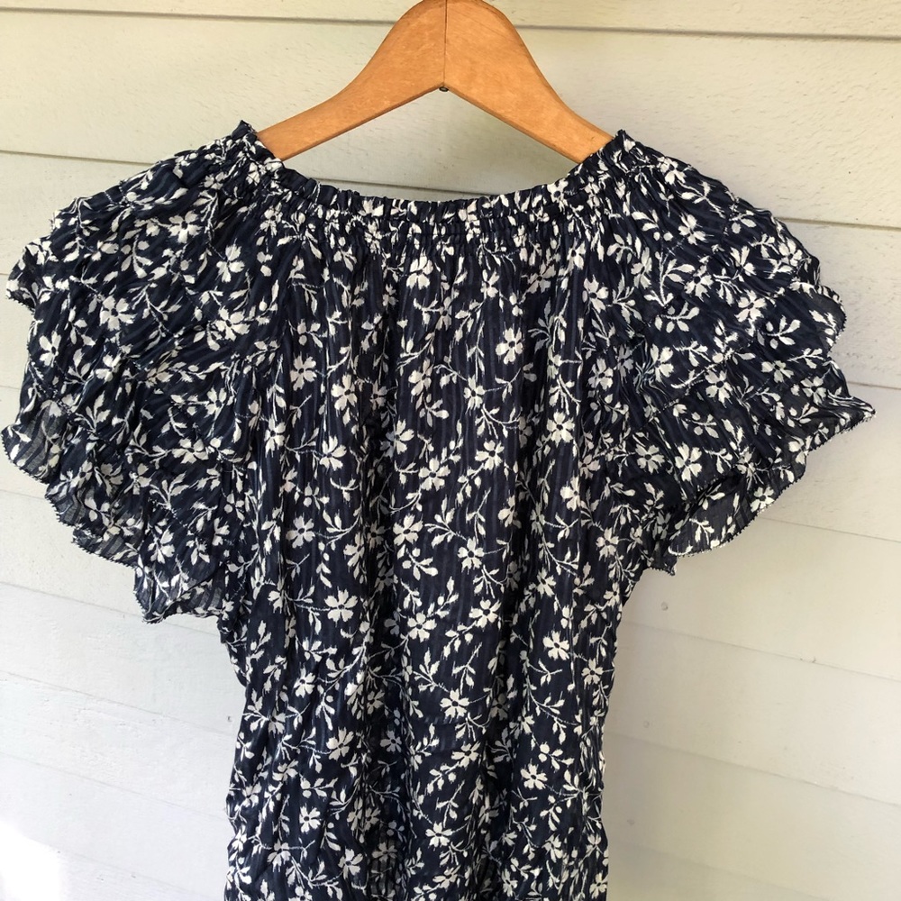 Ulla Johnson Blouse Blue Floral Off Shoulder US 10 Leoda - Picture 5 of 9